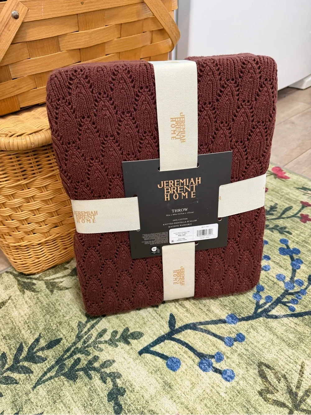 New Jeremiah Brent Home Pointelle Throw Blanket Chocolate Raisin 50x60”